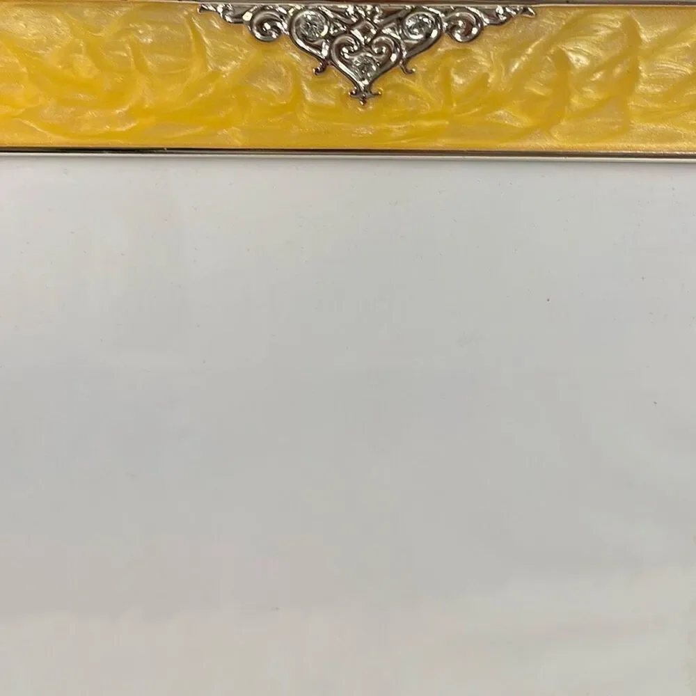 BETTER HOMES & GARDEN Photo Frame Yellow Pearl Enamel Silvertone Decorative Trim